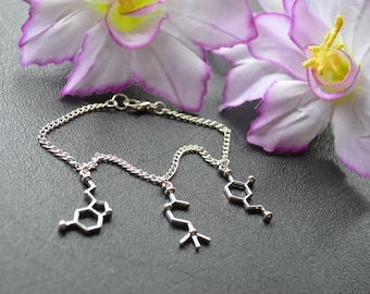 Biolojewelry - Mini Neurotransmiter Molecule Serotonin Dopamine Acetylcholine Science Psychology Biology Charm Bracelet
