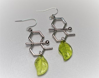 Biolojewelry -After The Rain Geosmin Leaf Molecule Science Chemistry Biology Botany Theme Earrings