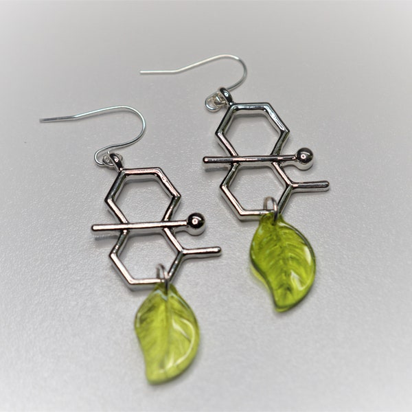 Biolojewelry -After The Rain Geosmin Leaf Molecule Science Chemistry Biology Botany Theme Earrings