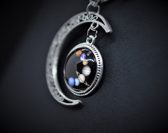 Biolojewelry -Moon Solar System Space Exploration Travel Statement Necklace XL Chain - Only 1 In Stock