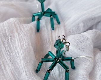 Biolojewelry -Bacteriophage Virus Biology Science Earrings Teal Tone Science Biology Epidemiology Theme