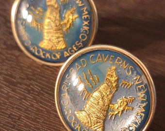 Vintage Carlsbad Caverns New Mexico  Rock of Ages Large Blue and Gold Cufflinks