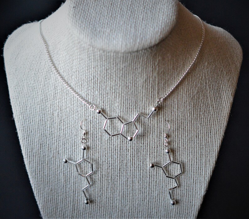 Biolojewelry Dopamine Earrings and Serotonin Necklace Set Biology Chemistry Psychology Jewelry image 2