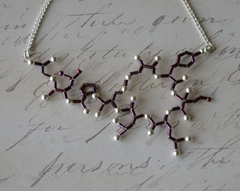 Biolojewelry -Plum Tone Oxytocin Molecule Biology Chemistry Psychology Statement Necklace