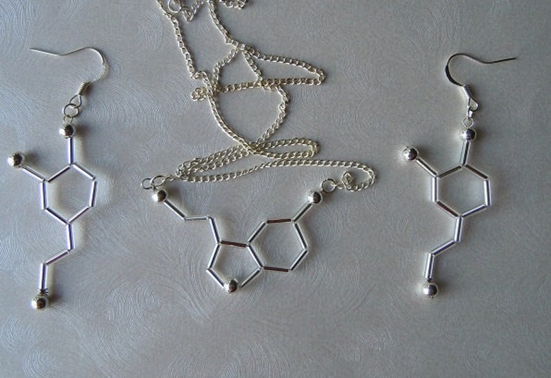 Biolojewelry Dopamine Earrings and Serotonin Necklace Set Biology Chemistry Psychology Jewelry image 3