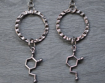 Biolojewelry - Dopamine Neurotransmitter Biology Chemistry Psychology Goth Style Crystal and Hoop Earrings