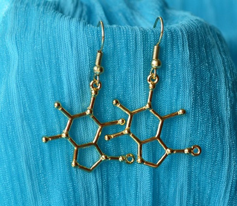 Biolojewelry Caffeine Molecule Science Biology Chemistry Earrings image 1