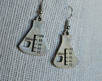 Biolojewelry -Antique Tone Beaker Science Biology Chemistry Science Theme Earrings