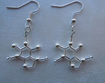 Biolojewelry - Mini Caffeine Molecule Science Biology Chemistry Theme Earrings