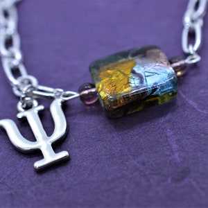 Biolojewelry - Psi-Psychologie-griechischer Buchstabe-Psychologie-Glas-Schwerpunkt-Armband