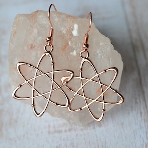 Biolojewelry - Rose Gold Tone Atom Molecule Science Biology Chemistry Earrings
