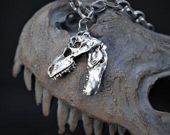 Biolojewelry- Tyrannosaurus Rex Skull Skeleton Dinosaur Statement Necklace XL Chain
