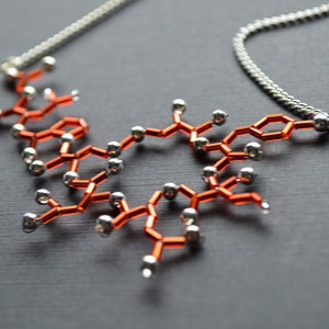 Biolojewelry - Oxytocin Molecule Science Biology Anatomy Chemistry Orange Statement Necklace