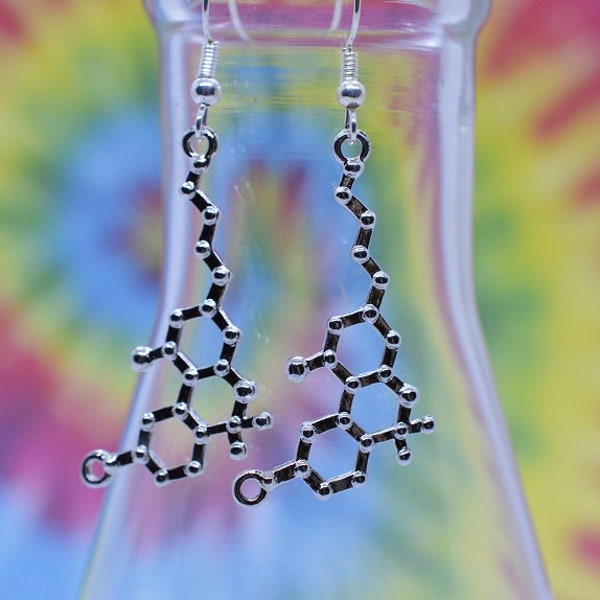 Biolojewelry -THC Molecule Earrings - Silver Tone - Biology Botany Chemsitry Theme