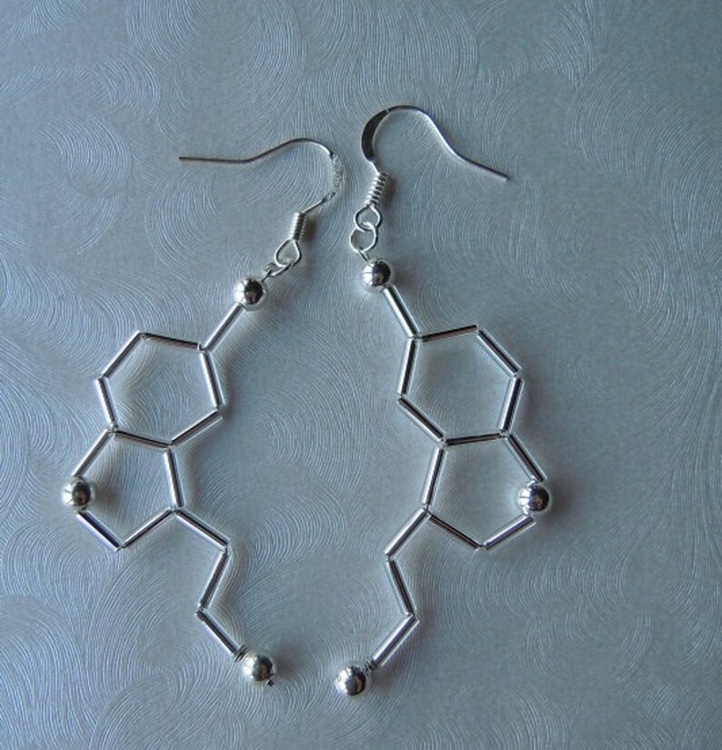 Biolojewelry Serotonin Neurotransmitter Molecule Science Chemistry Biology Psychology Earrings image 1