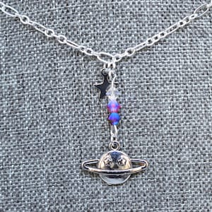Biolojewelry -  90's Inspired Saturn Planet Galaxy Universe Cosmos Astronomy Cosmology Theme Necklace