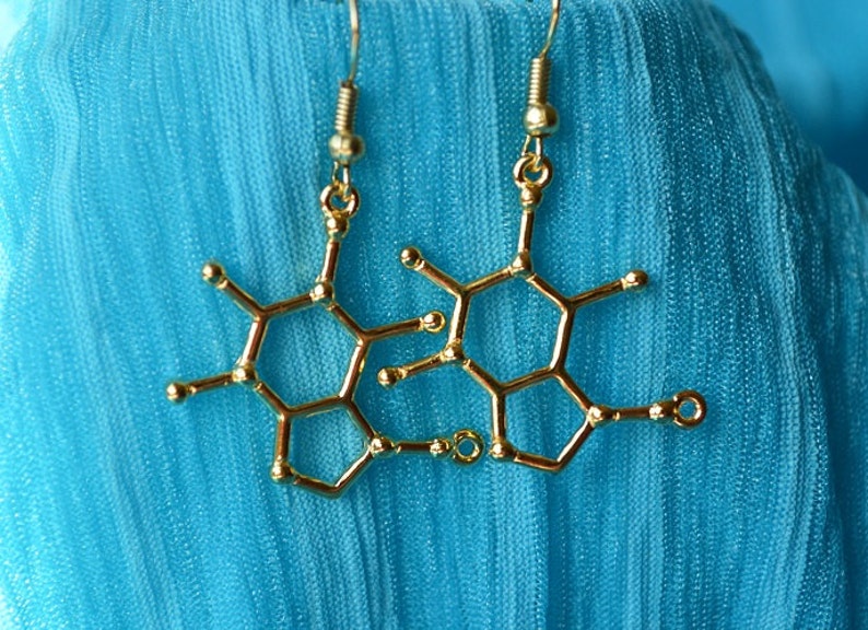 Biolojewelry Caffeine Molecule Science Biology Chemistry Earrings image 2