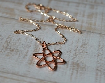Biolojewelry - Rose Gold Tone Atom Molecule Science Biology Chemistry Physics Theme Necklace