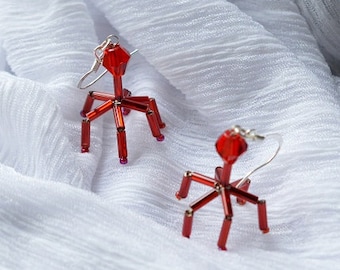 Biolojewelry -Bacteriophage Virus Biology Epidemiology Science Earrings - Red Tone
