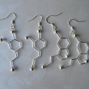 Biolojewelry - Dopamine & Serotonin Neurotransmitter Molecule Science Biology Psychology Earring Sets