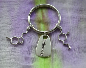 Biolojewelry - Find Your Balance - Neurotransmitter Molecule Keychain - Dopamine Serotonin