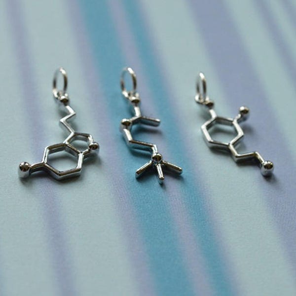 Biolojewelry - Serotonin Dopamine Acetylcholine Molecule Neurotransmitter Science Biology Chemistry Charm Trio