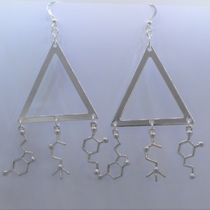 Biolojewelry - Triangle Geometirc and Neurotransmitter Earrings - Dopamine Acetylcholine Serotonin Neurotransmitter Molecule Charms