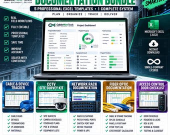 Documentatiepakket voor laagspanning | Excel-sjablonen voor CCTV, toegangscontrole, netwerkracks, glasvezel- en kabeltracering