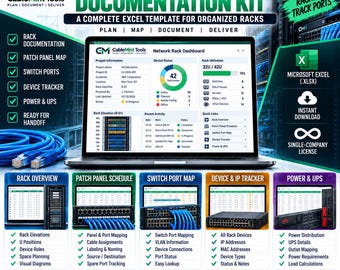 Network Rack Documentation Kit | Excel Template for IT Professionals | Patch Panel & Switch Port Tracker