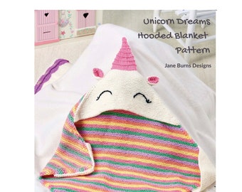Unicorn Dreams Hooded Baby Blanket Knitting Pattern Download