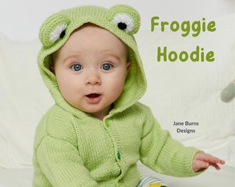Froggie Hoodie, Hooded Frog Cardigan Knitting Pattern DOWNLOAD
