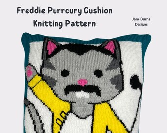 Freddie Purrcury Cat Cushion Knitting Pattern DOWNLOAD