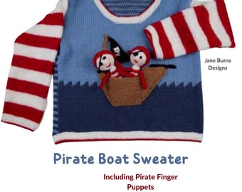 Pirate Boat Sweater and Finger Puppets Knitting Pattern DOWNLOAD