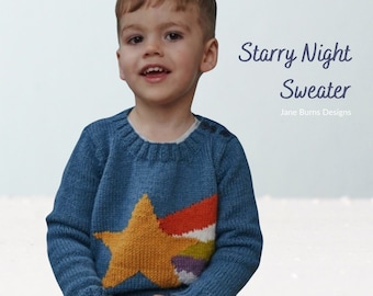 Starry Night Kids Sweater Knitting Pattern, DOWNLOAD