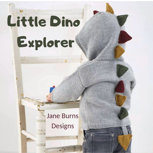 Little Dino Explorer Hooded Cardigan Knitting Pattern DOWNLOAD