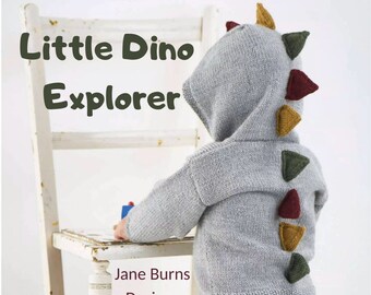 Little Dino Explorer Hooded Cardigan Knitting Pattern DOWNLOAD