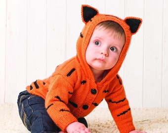 Baby Tiger Hooded Cardigan Knitting Pattern DOWNLOAD