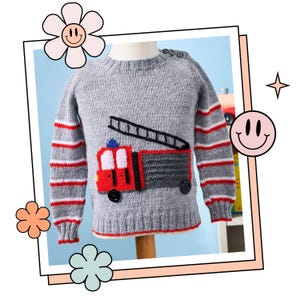 Call The Brigade, Fire Engine Kids Jumper Knitting Pattern -  DOWNLOAD