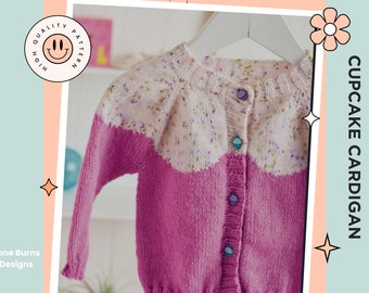 Simple Kids Cupcake Cardigan, Girls Seamless Cardigan Knitting Pattern - DOWNLOAD