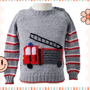 Call The Brigade, Fire Engine Kids Jumper Knitting Pattern -  DOWNLOAD