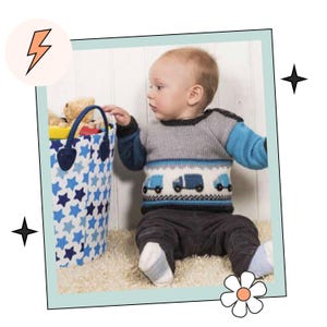 Little Lorries Simple Baby Traffic Jumper, Knitting Pattern -  DOWNLOAD