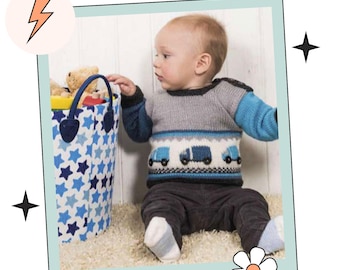 Little Lorries Simple Baby Traffic Jumper, Knitting Pattern -  DOWNLOAD
