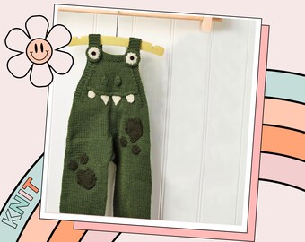 Snappy Dresser Romper, Baby Monster Dungarees Knitting Pattern DOWNLOAD