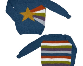 Starry Night Kids Star Motif Intarsia Sweater Knitting Pattern, DOWNLOAD