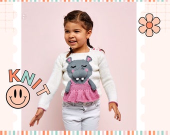 Hippo Ballerina Intarsia Jumper, Trisha in a Tutu Ballet Sweater, Knitting Pattern - Download
