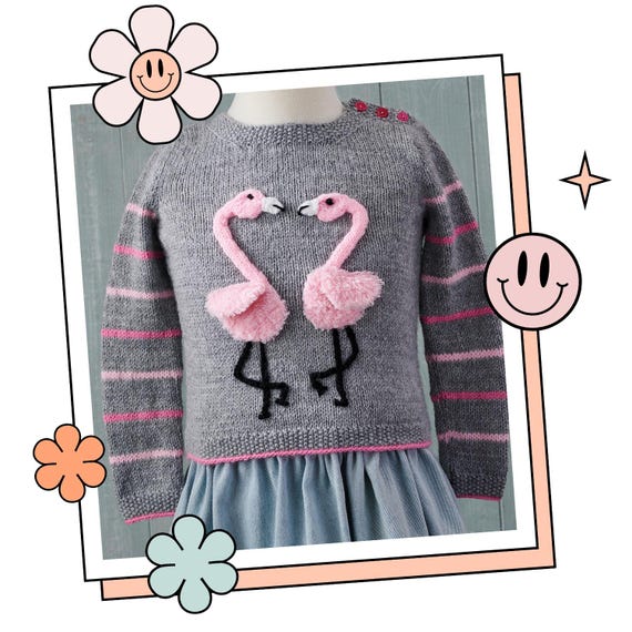 Kids Fluffy Flamingo Sweater Knitting Pattern Flamingo Jumper for Girls DOWNLOAD Etsy