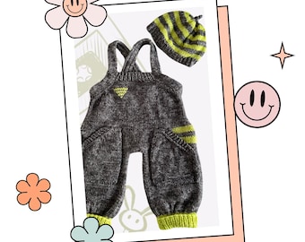 Wynn Baby Dungarees & Hat Set, Baby Romper Knitting Pattern - DOWNLOAD
