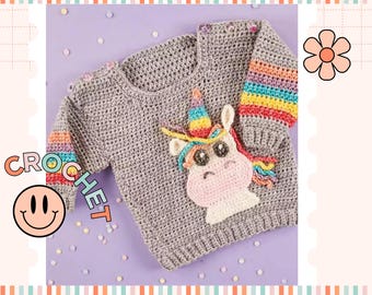 Little Unicorn Sweater, Crochet Baby Jumper Pattern - Download