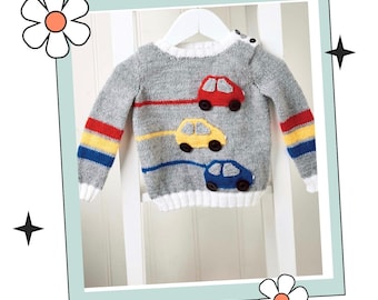 Kids Racing Car Jumper, Racing Stripes Sweater Knitting Pattern (PDF download English)