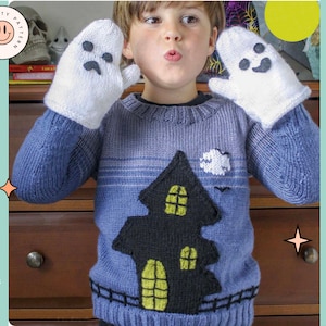 Kids Halloween Ghost House Jumper Knitting Pattern (Download)